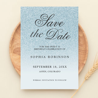 Reserva La Fecha Modern Elegant Blue Save the Date Sweet 16
