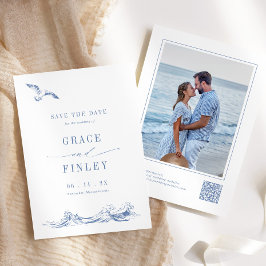 Reserva La Fecha Modern Elegant Coastal Chic Blue Wedding Photo 