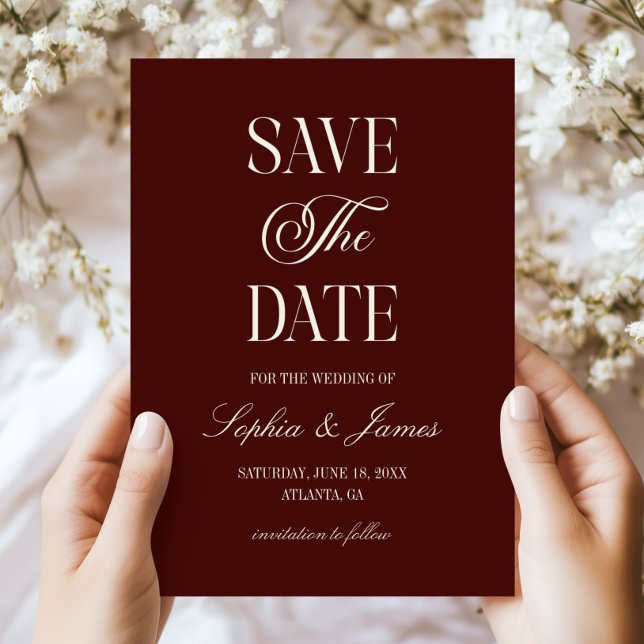 Reserva La Fecha Modern Elegant Dark Burgundy Ivory Wedding (Subido por el creador)