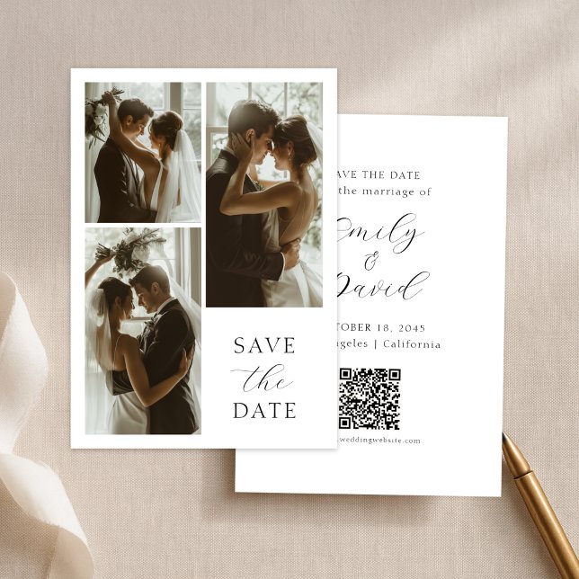 Reserva La Fecha Modern Elegant Script 3 Photo Minimalist Wedding (Subido por el creador)