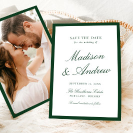 Reserva La Fecha Modern Green Border Photo Wedding