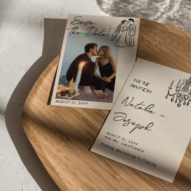 Reserva La Fecha Modern Hand Written Drawn Couple Wedding Fun Photo (Subido por el creador)
