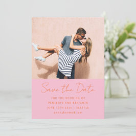 Reserva La Fecha Modern Handwritten Pink Orange Wedding Photo