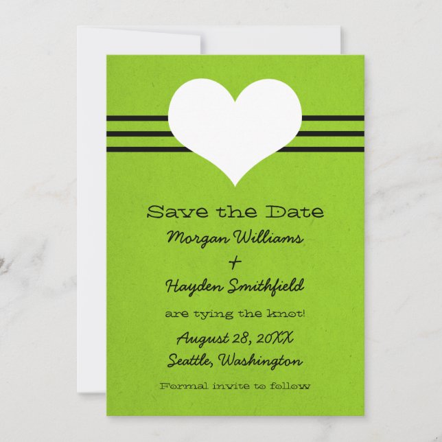 Reserva La Fecha Modern Heart Save the Date Invite, Green (Anverso)