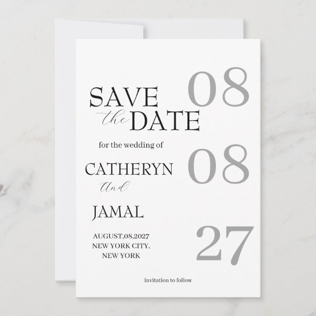 Reserva La Fecha Modern Matte Black Minimalist Save The Date (Anverso)