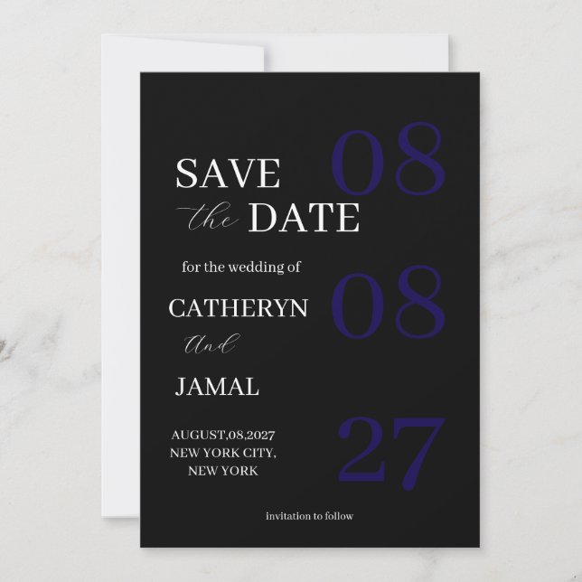 Reserva La Fecha Modern Matte Black Minimalist Save The Date (Anverso)