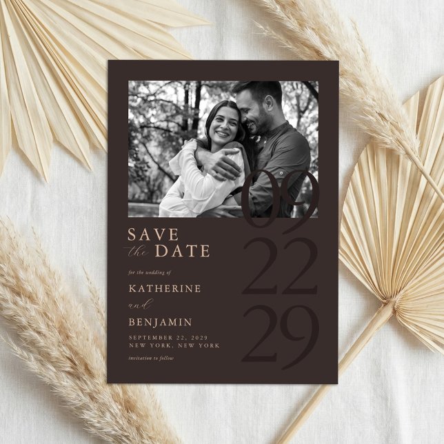 Reserva La Fecha Modern Matte Brown Minimalist Photo Wedding (Subido por el creador)