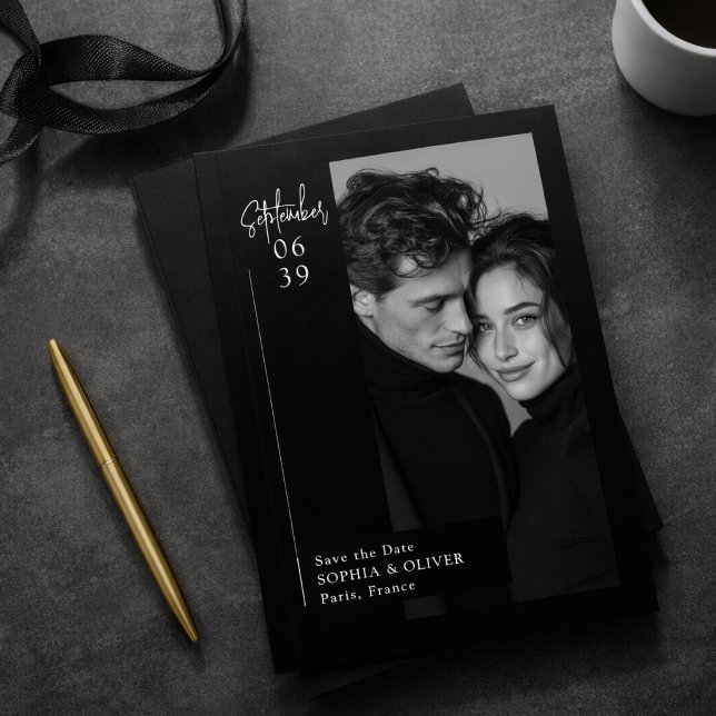 Reserva La Fecha Modern Minimal Editorial Black Photo Save the Date (Subido por el creador)