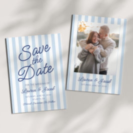 Reserva La Fecha Modern Minimal Minimalist Blue Stripes Wedding