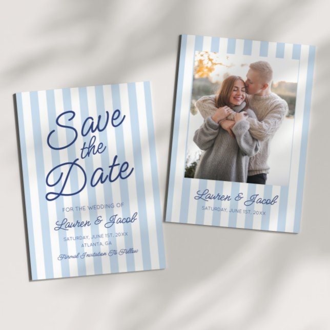 Reserva La Fecha Modern Minimal Minimalist Blue Stripes Wedding (Subido por el creador)