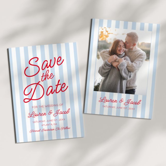 Reserva La Fecha Modern Minimalist Blue and Red Stripes Wedding (Subido por el creador)