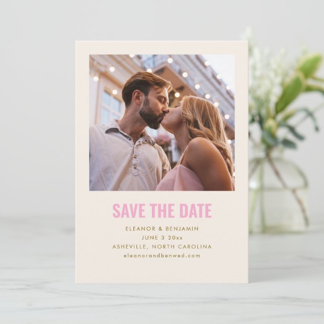 Reserva La Fecha Modern Minimalist Blush Pink Gold Photo Wedding (Anverso de pie)
