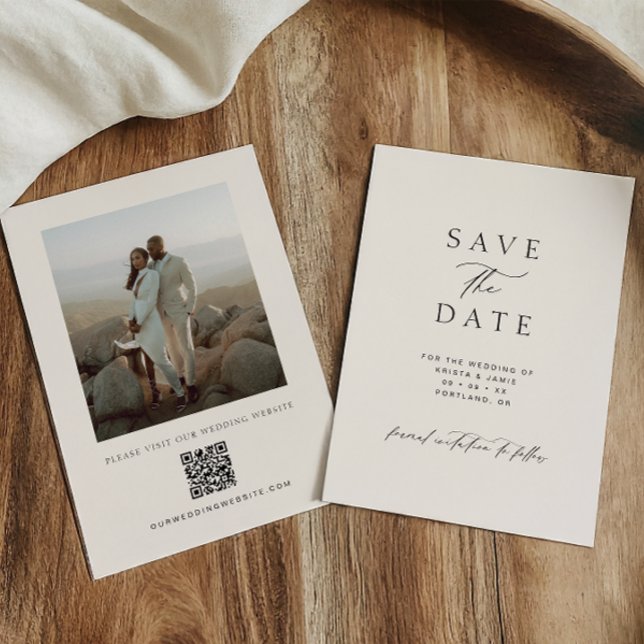 Reserva La Fecha Modern Minimalist Ivory QR Code Photo Wedding (Subido por el creador)