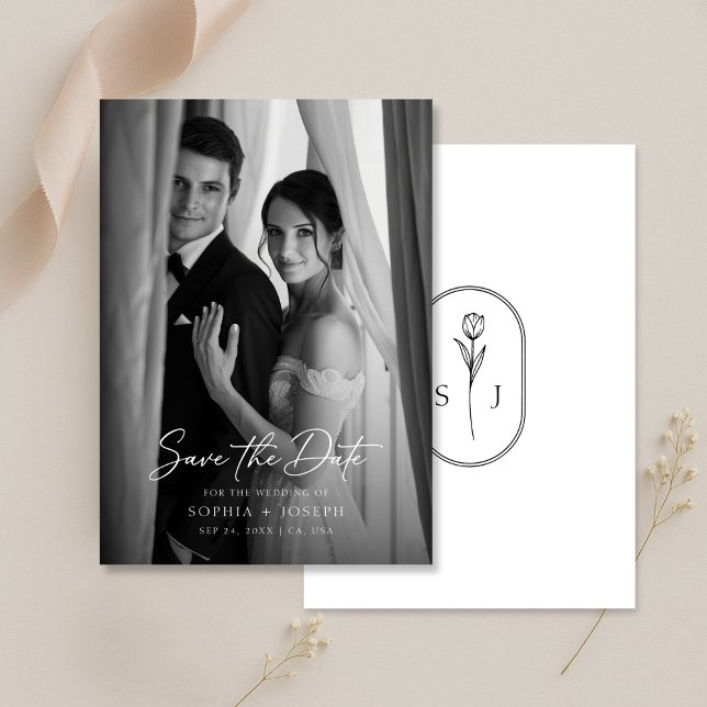 Reserva La Fecha Modern Minimalist Monogram Elegant Wedding Photo (Subido por el creador)