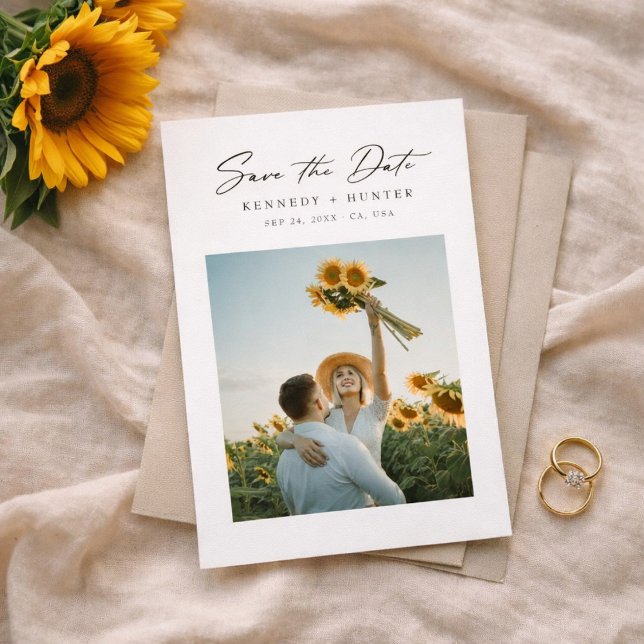 Reserva La Fecha Modern Minimalist Sunflower Photo Wedding (Subido por el creador)