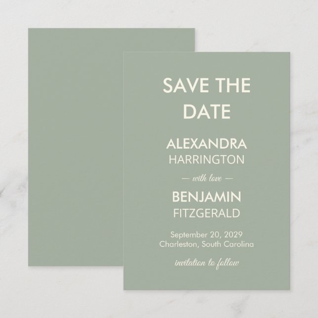 Reserva La Fecha Modern Minimalist Wedding | Sage Green Timeless  (Anverso / Reverso)