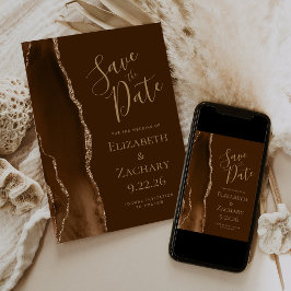 Reserva La Fecha Modern Mocha Gold Agate Brown Save the Date