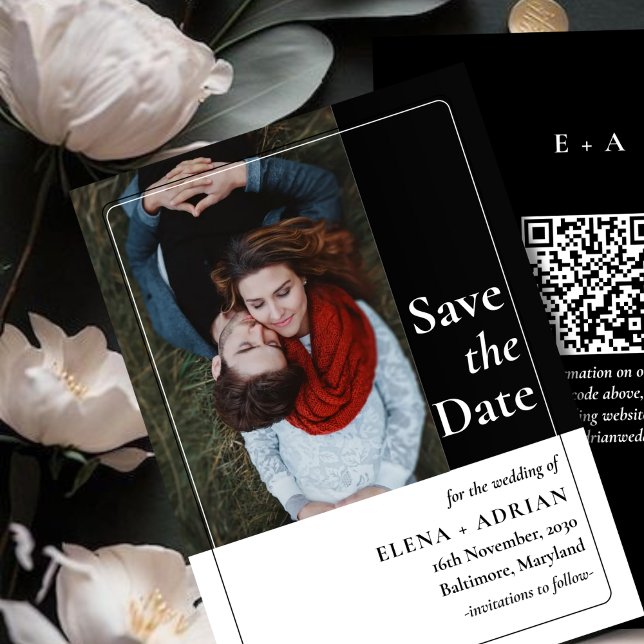 Reserva La Fecha Modern Moody Photo Save the Date with QR Code (Subido por el creador)