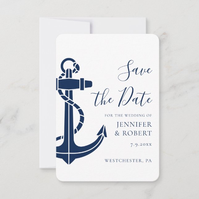 Reserva La Fecha Modern Nautical Anchor Wedding Save the Date (Anverso)