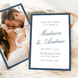Reserva La Fecha Modern Navy Border Photo Wedding