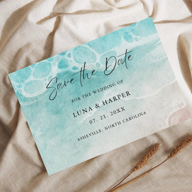 Reserva La Fecha Modern Ocean Tide Watercolor Wedding (Subido por el creador)