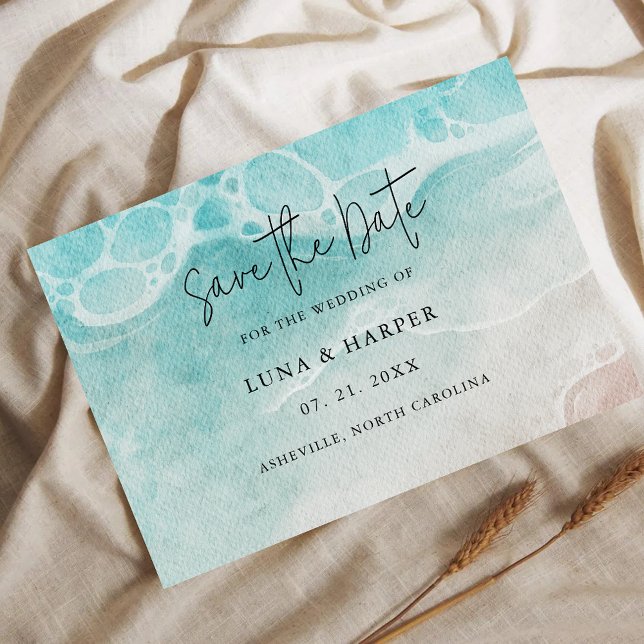 Reserva La Fecha Modern Ocean Tide Watercolor Wedding (Subido por el creador)