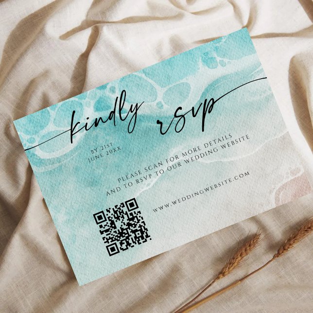 Reserva La Fecha Modern Ocean Tide Wedding QR Code RSVP Card (Subido por el creador)