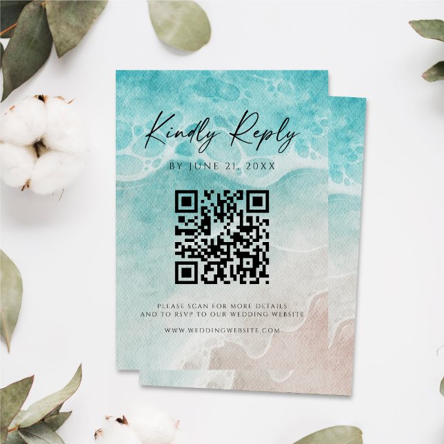 Reserva La Fecha Modern Ocean Tide Wedding QR Code RSVP Card (Subido por el creador)