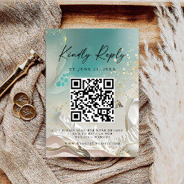 Reserva La Fecha Modern Ocean Tide Wedding QR Code RSVP Card