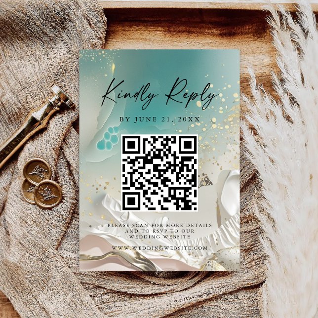 Reserva La Fecha Modern Ocean Tide Wedding QR Code RSVP Card (Subido por el creador)