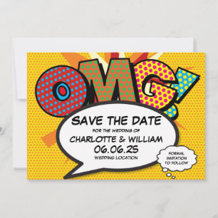 Reserva La Fecha Modern OMG Fun Comic Book Wedding Salva La Fecha