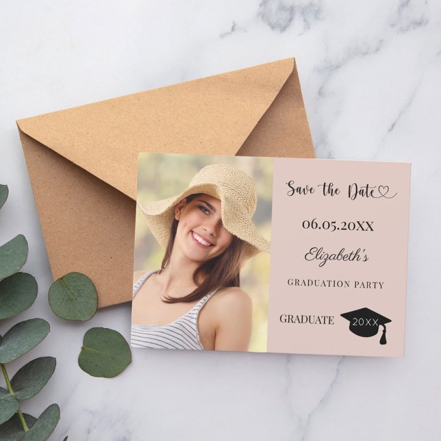 Reserva La Fecha Modern photo blush pink neutral Graduation Party (Subido por el creador)