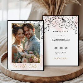 Reserva La Fecha Modern Photo / Blush Watercolor and Black Florals