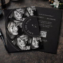 Reserva La Fecha Modern Photo Collage QR Code Wedding Save the Date