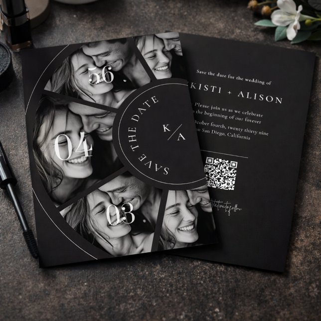 Reserva La Fecha Modern Photo Collage QR Code Wedding Save the Date (Subido por el creador)
