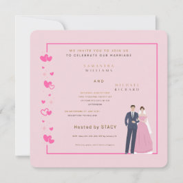 Reserva La Fecha Modern Pink Heart Wedding Invitation - Customizabl