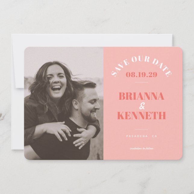 Reserva La Fecha Modern Pink Photo Card Wedding Save the Date (Anverso)