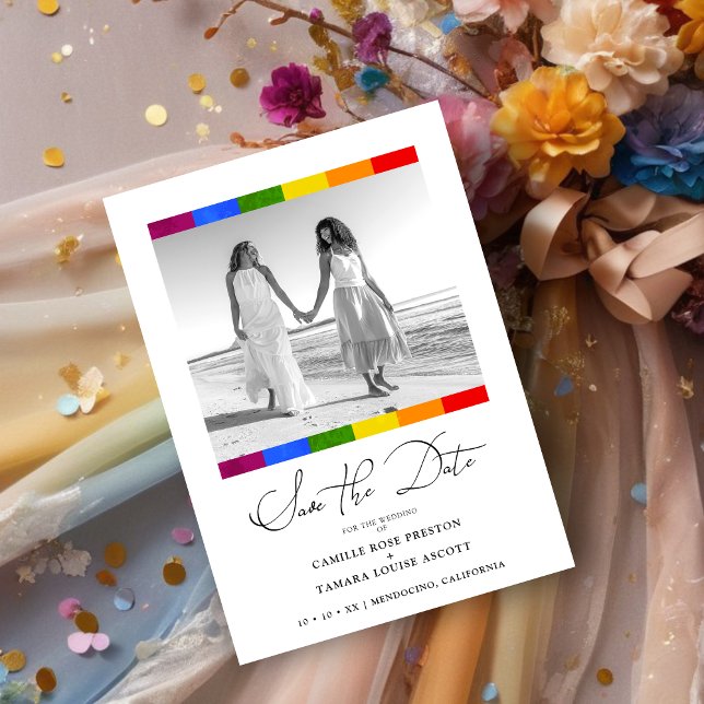 Reserva La Fecha Modern Pride Rainbow Flag Lesbian Gay Wedding  (Subido por el creador)