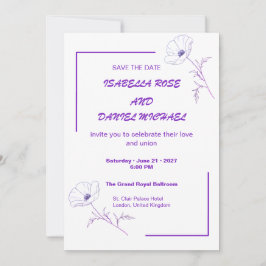 Reserva La Fecha Modern Purple Line Art  Save the Date Wedding Card