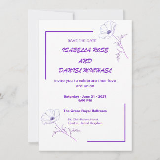Reserva La Fecha Modern Purple Line Art  Save the Date Wedding Card