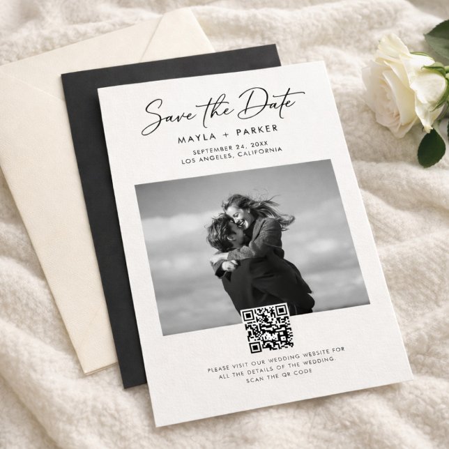 Reserva La Fecha Modern QR Code Elegant Photo Wedding Save the Date (Subido por el creador)