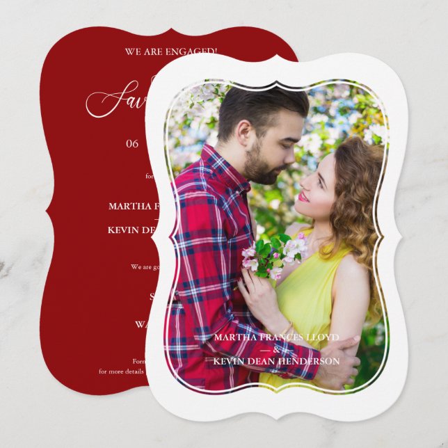 Reserva La Fecha Modern Red Bracket Shaped Effect Photo Couple (Anverso / Reverso)