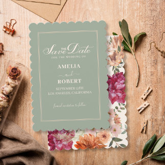 Reserva La Fecha Modern sage green floral fall wedding 