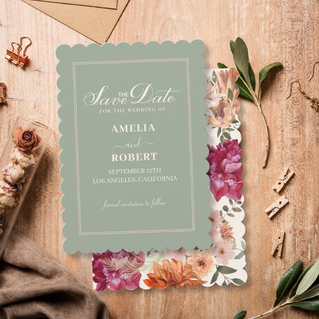 Reserva La Fecha Modern sage green floral fall wedding  (Subido por el creador)