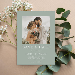 Reserva La Fecha Modern Sage Green Simple Photo Boda