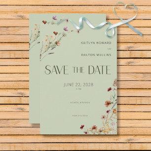 Reserva La Fecha Modern Sage Green Wildflowers Bouquet Boda