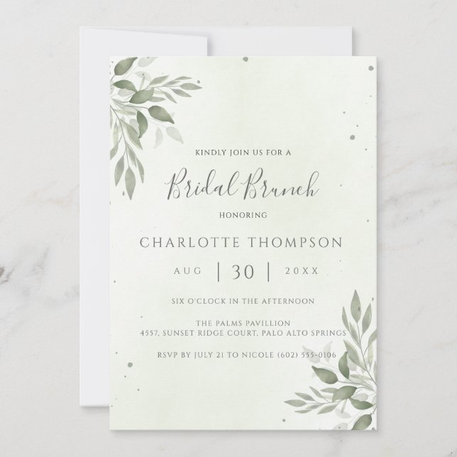 Reserva La Fecha Modern Sage Greenery Chic Bridal Brunch Invite (Anverso)