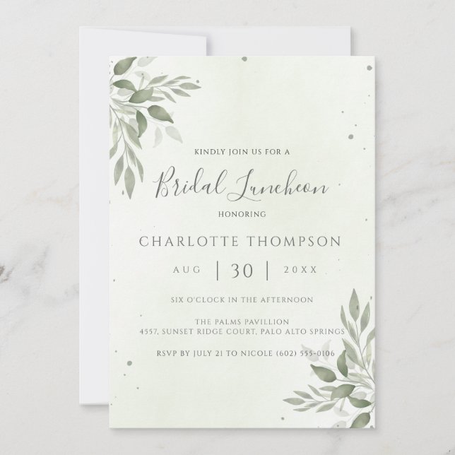 Reserva La Fecha Modern Sage Greenery Chic Bridal Luncheon Card (Anverso)