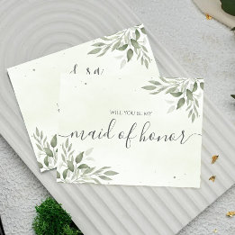 Reserva La Fecha Modern Sage Greenery Maid Of Honor Proposal Card