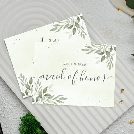Reserva La Fecha Modern Sage Greenery Maid Of Honor Proposal Card
